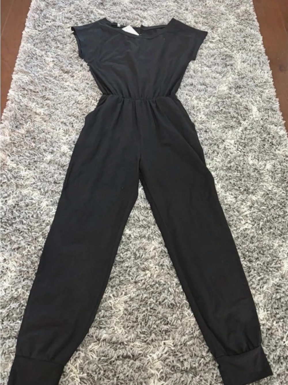 Classic Black Short-Sleeve Jumpsuit with Elastic Waist
